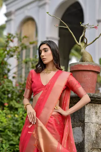 Gajri kalyani silk blend elegant festive wear heavy woven saree