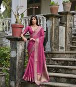 Pink kalyani silk blend elegant festive wear heavy woven saree