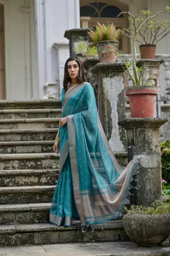Rama kalyani silk blend elegant festive wear heavy woven saree