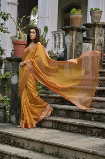 Mustard kalyani silk blend elegant festive wear heavy woven saree