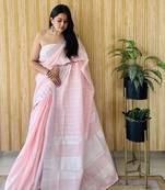 Pink linen partywear woven saree for sophisticated rich looks