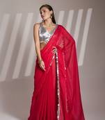Red partywear satin rangoli saree