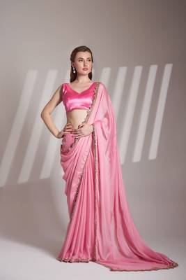 Pink partywear chiffon saree 1