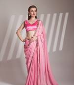 Pink partywear chiffon saree