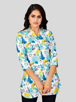  poly crepe printed short kurti 1