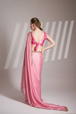 Pink partywear chiffon saree 2