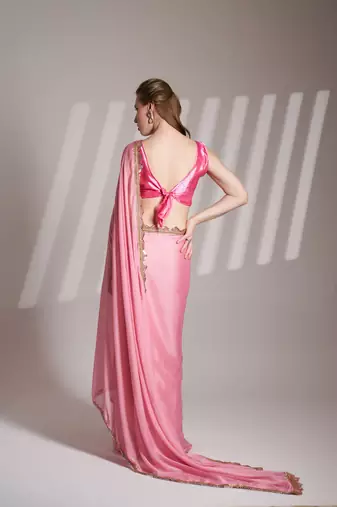 Pink partywear chiffon saree