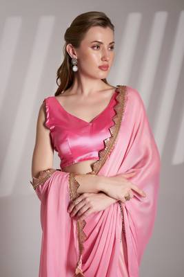 Pink partywear chiffon saree 3