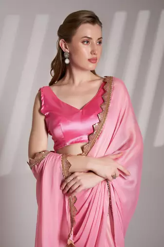 Pink partywear chiffon saree