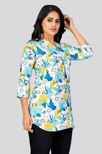  poly crepe printed short kurti