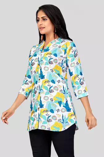  poly crepe printed short kurti