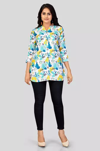  poly crepe printed short kurti