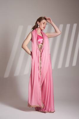 Pink partywear chiffon saree 4