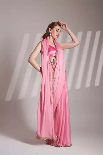 Pink partywear chiffon saree