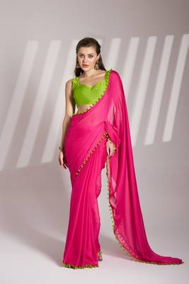 Pink partywear chiffon saree 2