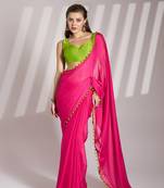 Pink partywear chiffon saree
