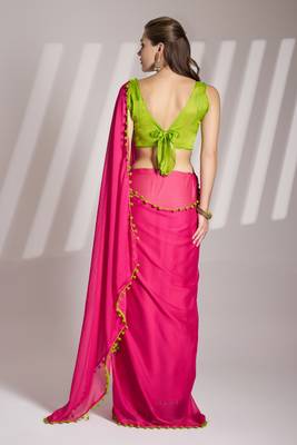 Pink partywear chiffon saree 3