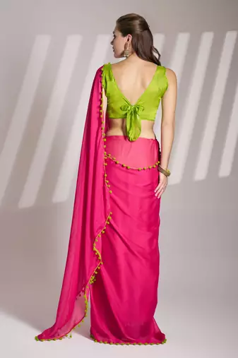 Pink partywear chiffon saree