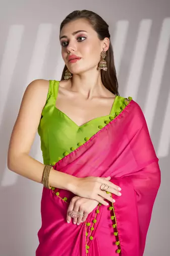 Pink partywear chiffon saree