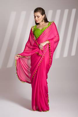 Pink partywear chiffon saree 5