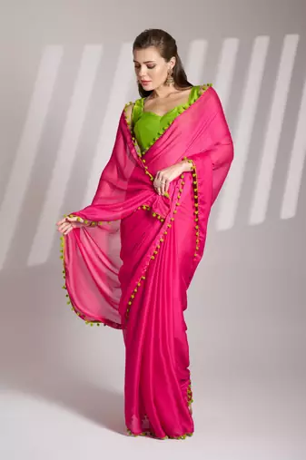 Pink partywear chiffon saree