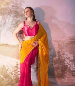 Yellow partywear chiffon saree