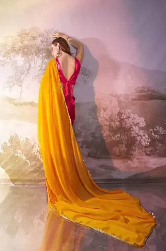 Yellow partywear chiffon saree