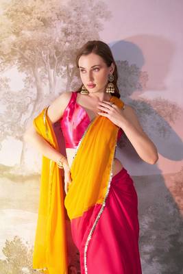 Yellow partywear chiffon saree 3