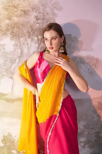 Yellow partywear chiffon saree