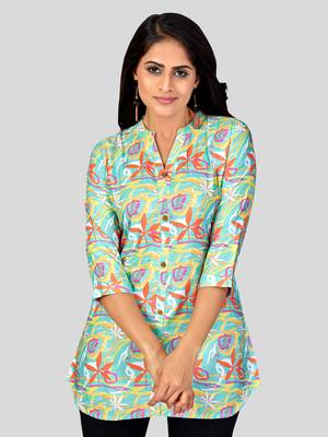  poly crepe printed short kurti 1