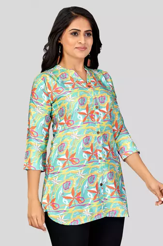  poly crepe printed short kurti