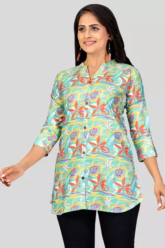  poly crepe printed short kurti