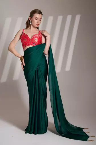 Rama partywear satin rangoli saree