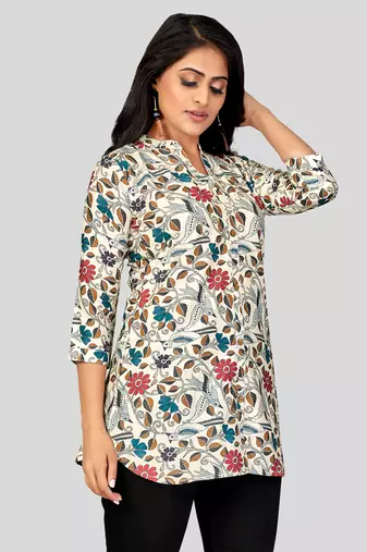  poly crepe printed short kurti