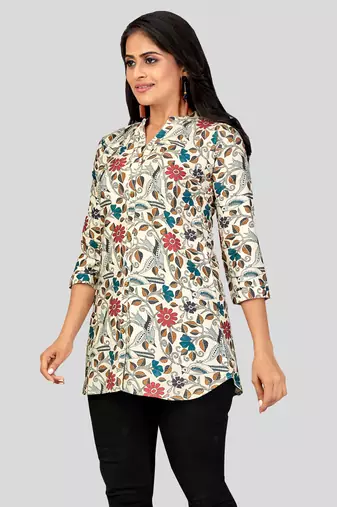  poly crepe printed short kurti