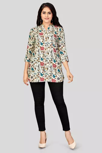  poly crepe printed short kurti