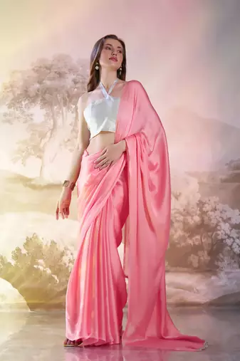 Pink partywear satin rangoli saree