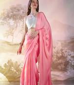 Pink partywear satin rangoli saree