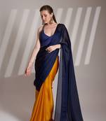 Blue partywear satin rangoli saree