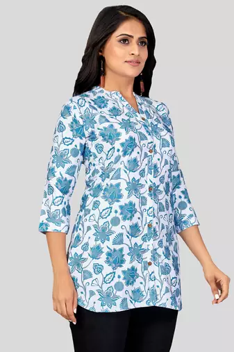  poly crepe printed short kurti