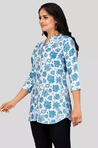  poly crepe printed short kurti