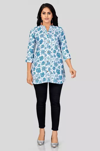  poly crepe printed short kurti