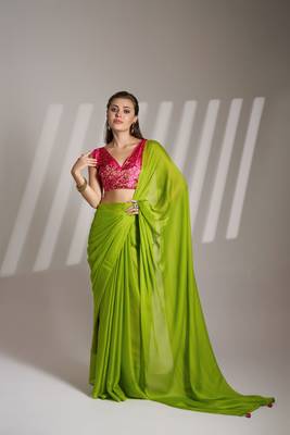 Green partywear chiffon saree 1