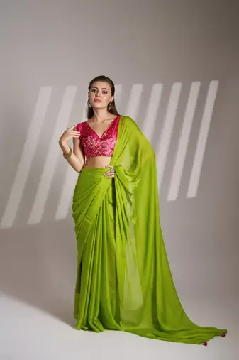 Green partywear chiffon saree