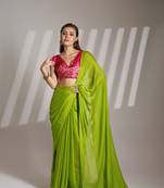 Green partywear chiffon saree