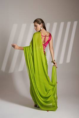 Green partywear chiffon saree 2