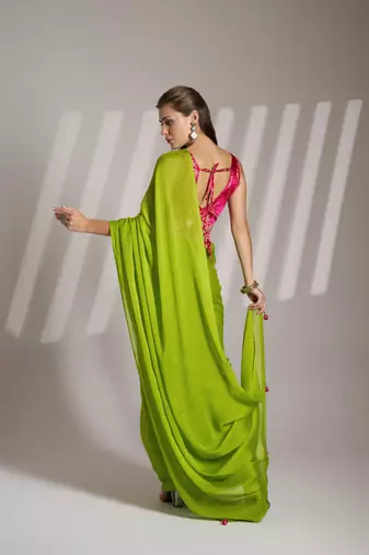 Green partywear chiffon saree