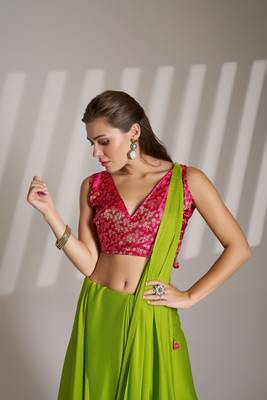 Green partywear chiffon saree 3