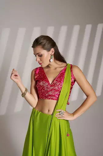 Green partywear chiffon saree