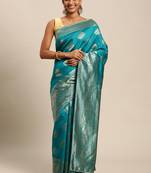 rama green banarasi silk blend jacquard woven golden zari butta saree with blouse piece